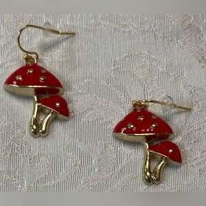 Gold Plated wire earrings with Red Mushrooms Handmade by Me New